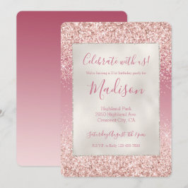Girly Pink Ombre Glitter Kaart