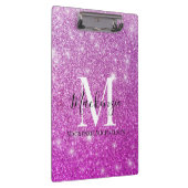 Girly Pink Ombre Glitter Monogram Naam Klembord (Rechts)