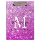 Girly Pink Ombre Glitter Monogram Naam Klembord (Voorkant)