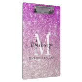 Girly Pink Ombre Glitter Monogram Naam Klembord (Rechts)
