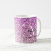 Girly Pink Ombre Glitter Monogram Naam Koffiemok (Voorkant rechts)