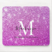 Girly Pink Ombre Glitter Monogram Naam Muismat (Voorkant)