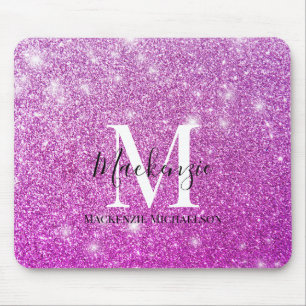 Girly Pink Ombre Glitter Monogram Naam Muismat