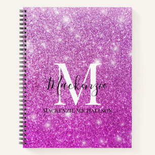 Girly Pink Ombre Glitter Monogram Name Notitieboek