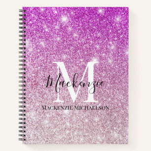 Girly Pink Ombre Glitter Monogram Name Notitieboek