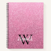 Girly Pink Ombre Glitter Monogram Notitieboek (Voorkant)