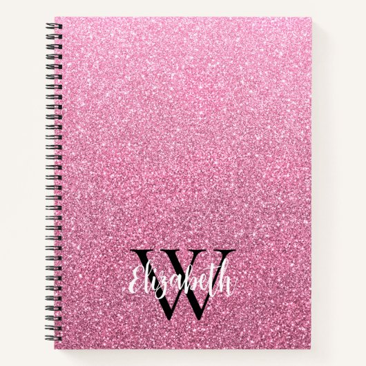 Girly Pink Ombre Glitter Monogram Notitieboek (Voorkant)