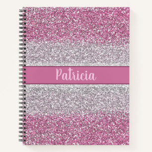 Girly Pink Ombre Glitter Persoonlijke naam Notitieboek