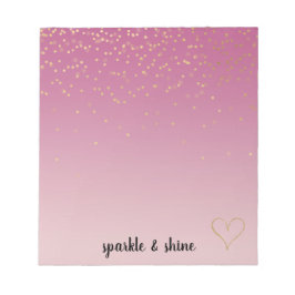 Girly Pink Ombre Goud Confetti Glitter Hart Notitieblok