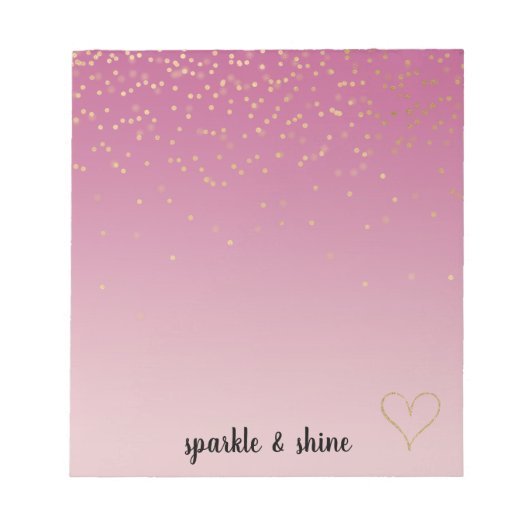 Girly Pink Ombre Goud Confetti Glitter Hart Notitieblok (Voorkant)