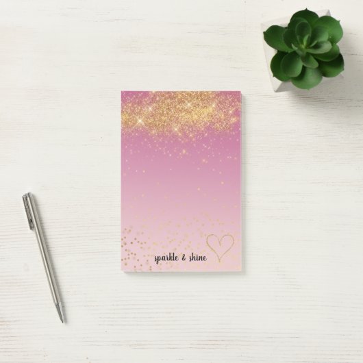 Girly Pink Ombre Gouden Sparkle Confetti Glitter Post-it® Notes (Kantoor)