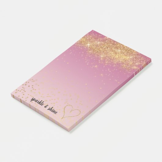 Girly Pink Ombre Gouden Sparkle Confetti Glitter Post-it® Notes (Schuin)