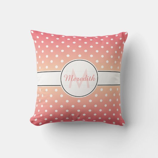 Girly Pink Ombre Monogram Polka Dot Kussen (Voorkant)