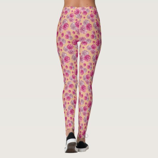 Girly pink orange gerbera daisy floral Patterned Leggings (Achterkant)