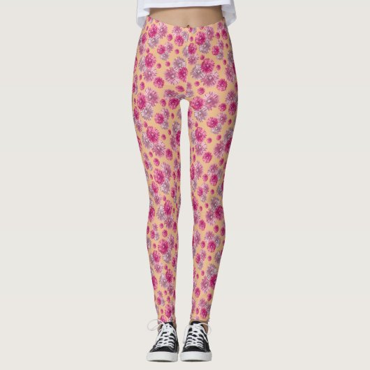 Girly pink orange gerbera daisy floral Patterned Leggings (Voorkant)