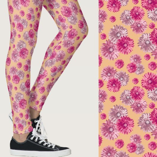 Girly pink orange gerbera daisy floral Patterned Leggings