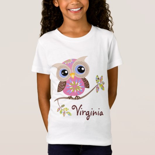 Girly Pink Owl Baby Doll T Shirten T-shirt (Voorkant)