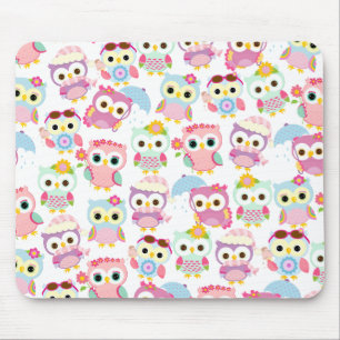 Girly Pink Owls Cute Pattern Muismat