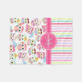 Girly Pink Owls Cute Pattern Personalized Fleece Deken (Voorkant (Horizontaal))