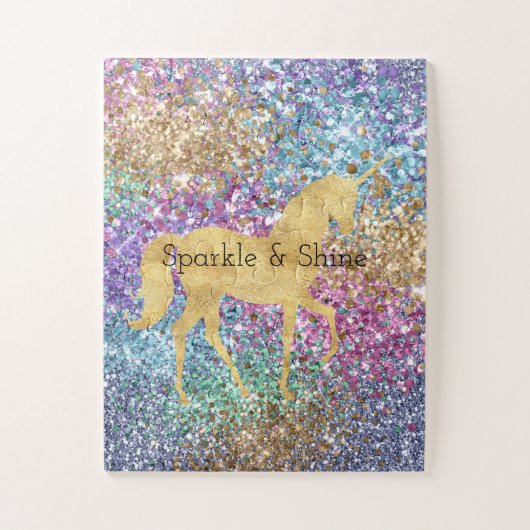 Girly Pink Paars Aqua Mint Gold Unicorn Sparkle Legpuzzel (Verticaal)