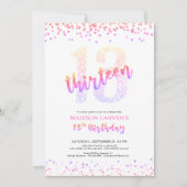 Girly Pink Paars Glitter Confetti 13th Birthday Kaart (Voorkant)