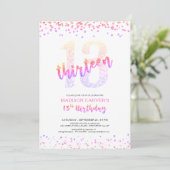 Girly Pink Paars Glitter Confetti 13th Birthday Kaart (Staand voorkant)