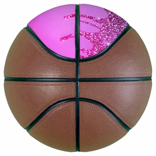 Girly Pink Paars Glitter Sparkle Driemonogram Basketbal (Rechts)
