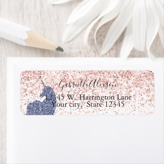 Girly Pink Paars Unicorn Glitter Glitz Etiket (Insitu)