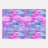 Girly Pink Paarse Aqua Glitzy Zeemeermin Stripes Inpakpapier Vel (Voorkant)
