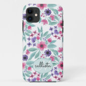 Girly Pink Paarse Blauwgroen Waterverf Floral Mono Case-Mate iPhone Case (Achterkant)