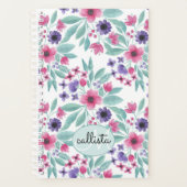 Girly Pink Paarse Blauwgroen Waterverf Floral Mono Planner (Voorkant)