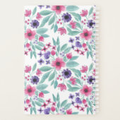 Girly Pink Paarse Blauwgroen Waterverf Floral Mono Planner (Achterkant)