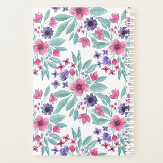Girly Pink Paarse Blauwgroen Waterverf Floral Mono Planner (Achterkant)