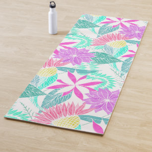 Girly Pink Paarse Blauwgroen Waterverf Flowers Lea Yogamat
