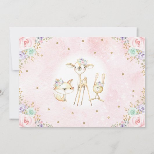 Girly Pink Paarse Mint Woodland Forest Baby shower Kaart (Achterkant)