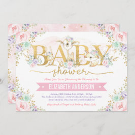 Girly Pink Paarse Mint Woodland Forest Baby shower Kaart