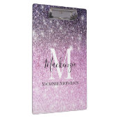 Girly Pink Paarse Ombre Glitter Monogram Naam Klembord (Rechts)