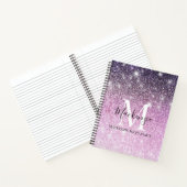 Girly Pink Paarse Ombre Glitter Monogram Naam Notitieboek (Binnen)