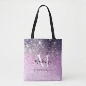 Girly Pink Paarse Ombre Glitter Monogram Naam Tote Bag (Voorkant)