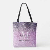 Girly Pink Paarse Ombre Glitter Monogram Naam Tote Bag (Achterkant)