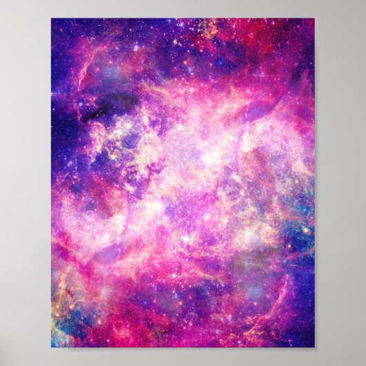 Girly Pink Paarse Space Nebula Galaxy Poster (Voorkant)