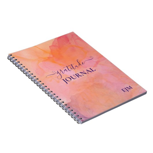 Girly Pink Paarse Waterverf Monogrammed Gratitude Notitieboek (Rechterzijde)