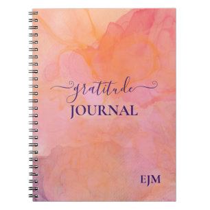 Girly Pink Paarse Waterverf Monogrammed Gratitude Notitieboek