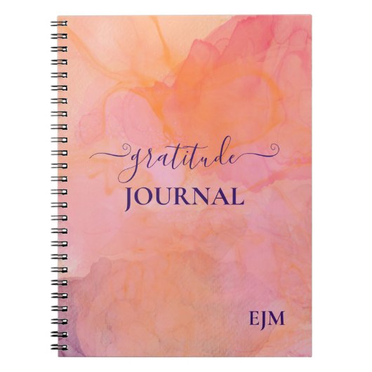 Girly Pink Paarse Waterverf Monogrammed Gratitude Notitieboek (Voorkant)