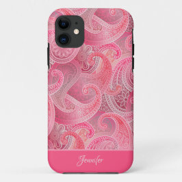Girly Pink Paisley Patroon met naam Case-Mate iPhone Case