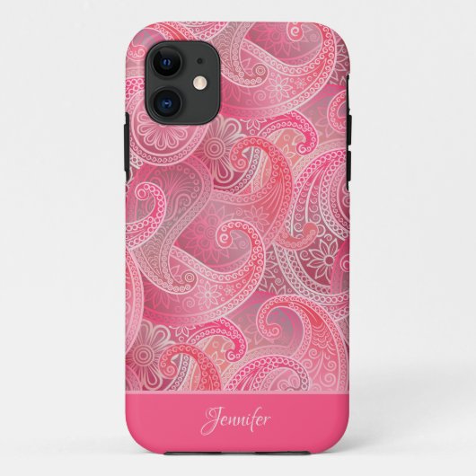Girly Pink Paisley Patroon met naam Case-Mate iPhone Case (Achterkant)