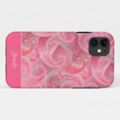 Girly Pink Paisley Patroon met naam Case-Mate iPhone Case (Achterkant (horizontaal))