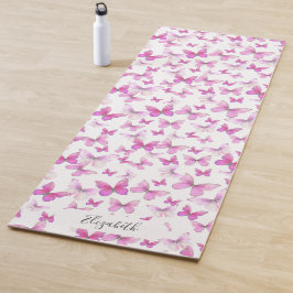 Girly Pink Pastel Butterflies Custom Name Yogamat