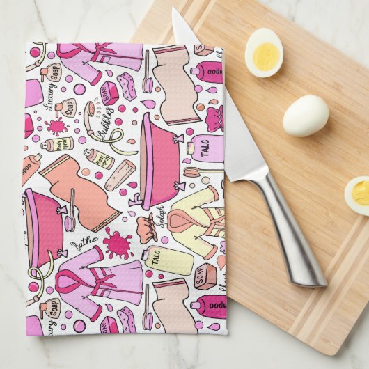 Girly Pink Pattern Theedoek (Quarter Fold)