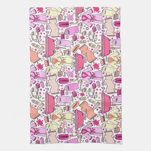 Girly Pink Pattern Theedoek (Verticaal)